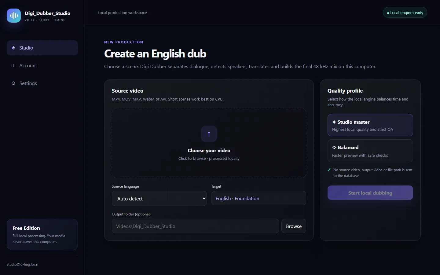 Digi_Dubber_Studio desktop app preview
